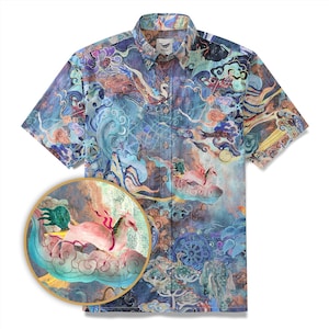 Men&#39;s Hawaiian Shirt Dreamland Art Button-down Short Sleeve 100% Cotton Camp Shirt