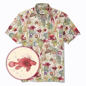 Marine Life Hawaiian Shirt: Men&#39;s 100% Cotton Camp Collar Aloha Shirt