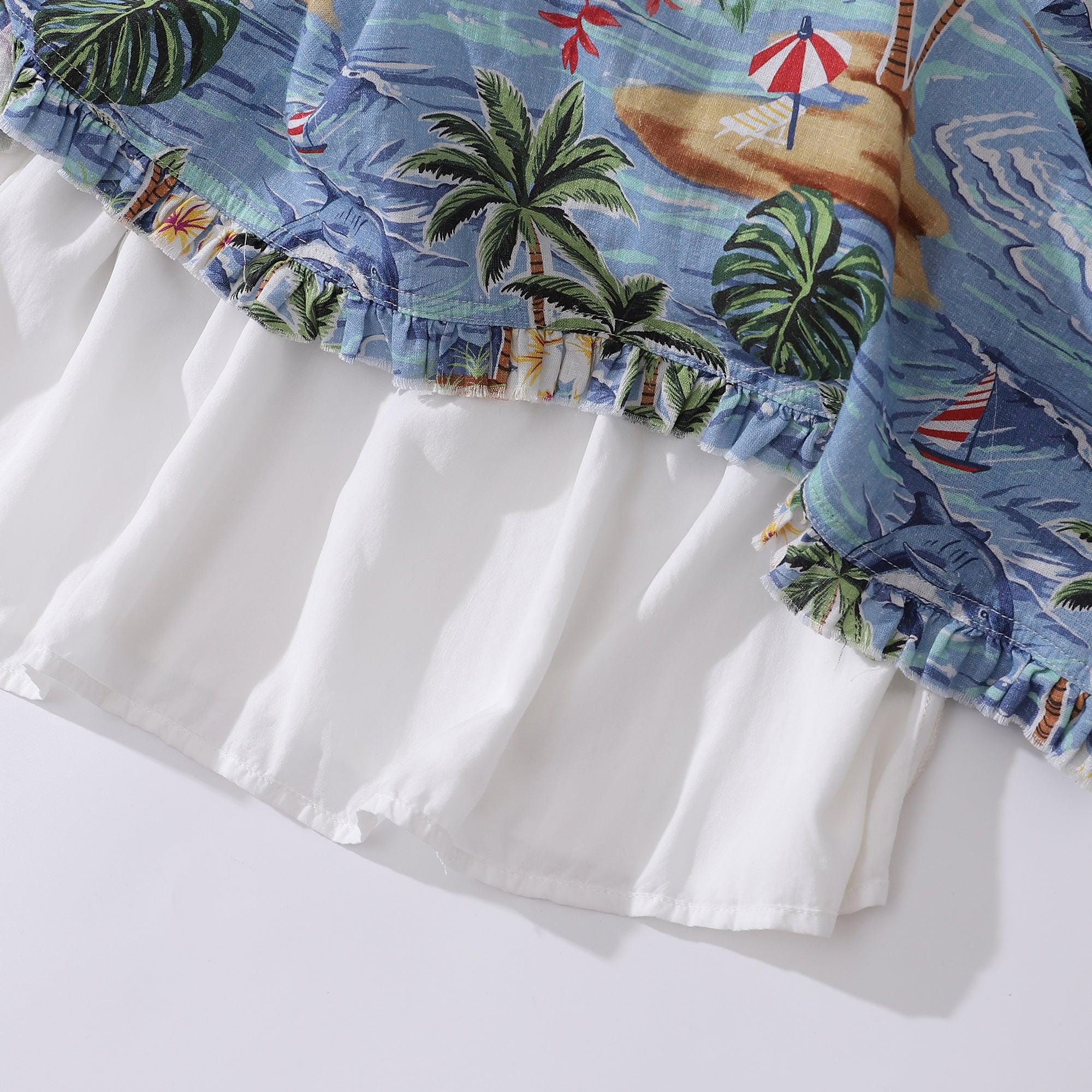 Hawaiian Linen Rayon Dress: V-Neck Summer Scenery Print