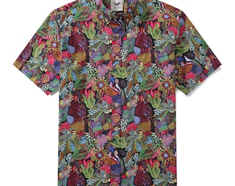 Camicia hawaiana da uomo 100% cotone a maniche corte – Stampa floreale vintage anni '50