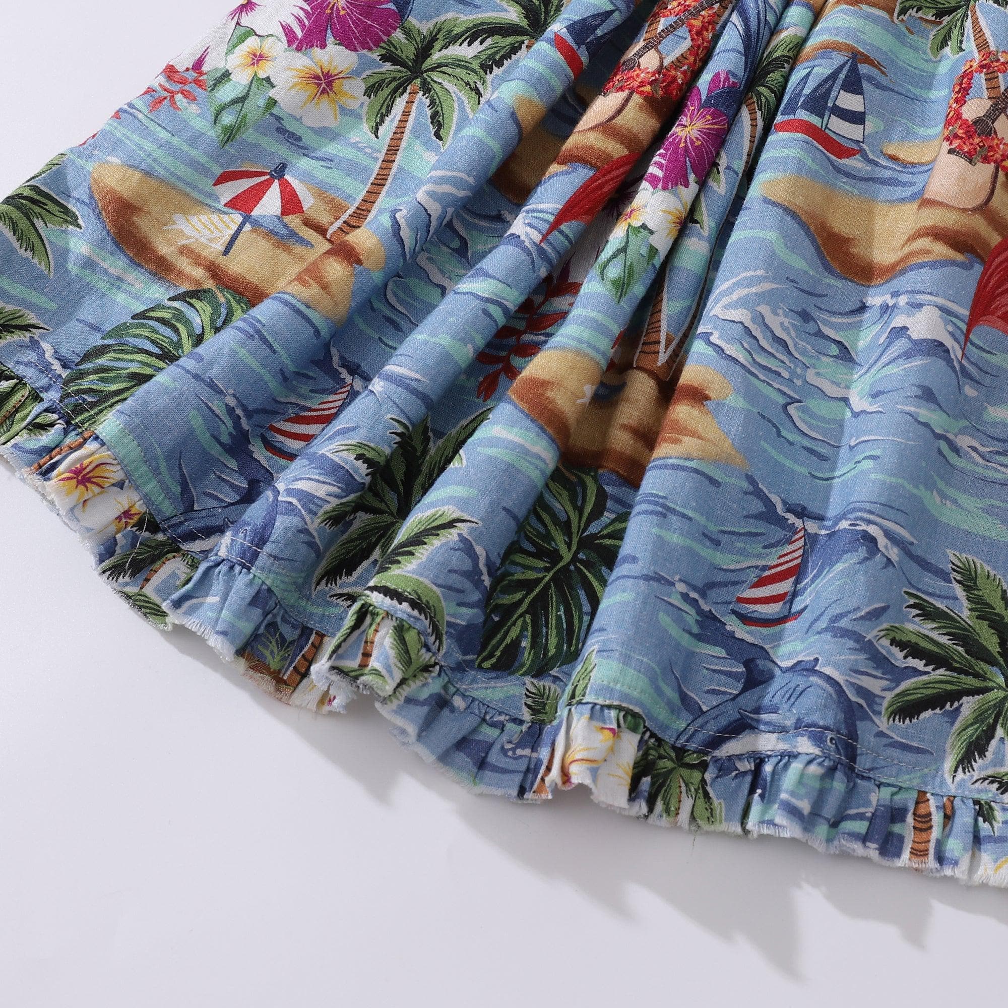 Hawaiian Linen Rayon Dress: V-Neck Summer Scenery Print