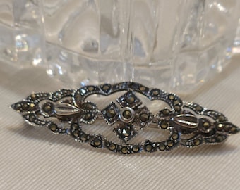 Broche Vintage Art Déco Argent Massif Et Marcassites – Années 1920 – France