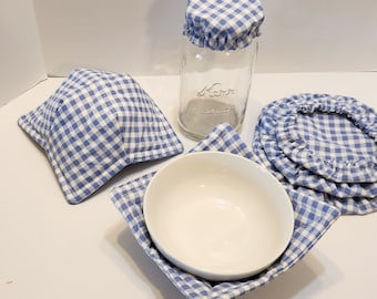 Handmade Bowl Cozies and Covers: Blue Gingham Kitchen Linens