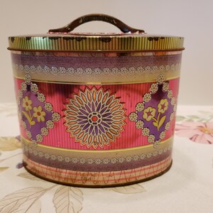 Vintage Rileys Toffee Tin: Shabby Chic Floral Embossed Oval Tin