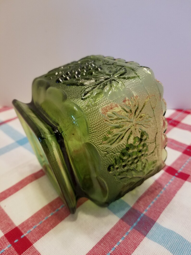 Green Glass Candy Bowl Grape Pattern Scalloped Top Edge Etsy