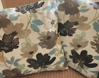 Embroidered Floral Pillow Covers - Handmade Cotton Throw Pillows, 18" x 18"