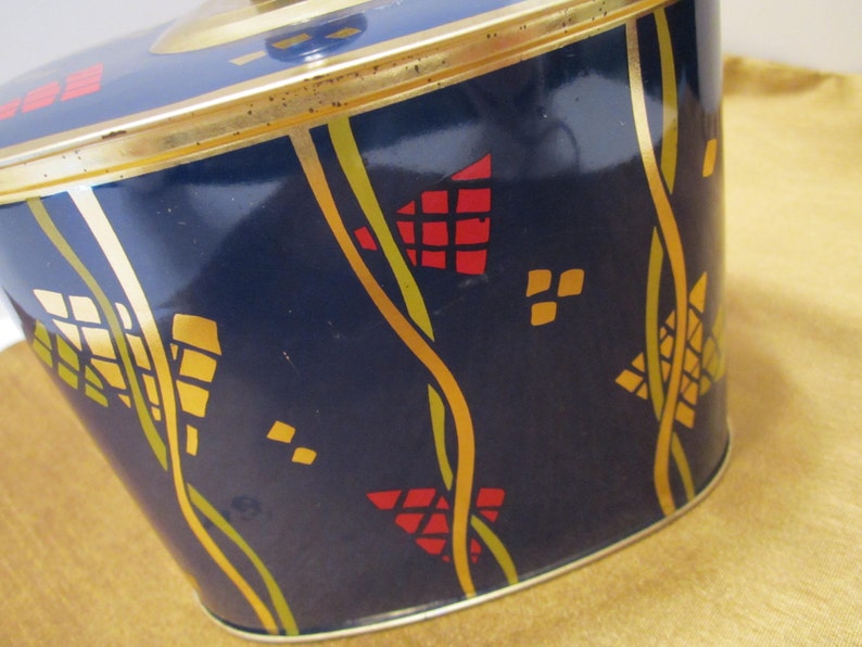 Vintage Blue Tin Multi-Color Modern Design Red Gold Lime Made in West Germany