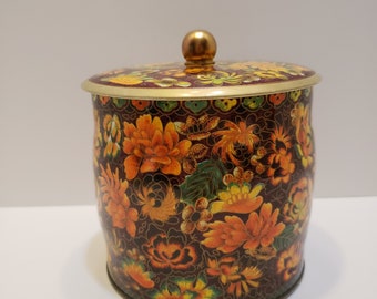 Fall Foral Tin Container - Designed by Daher - Made in England - Decorative Decor - Decorative Storage - Fall/Autumn/Halloween Decor