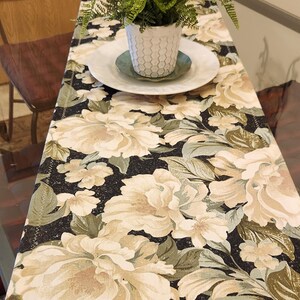Table Runners - Magnificent Magnolias - Handmade by Me - Floral Table Runner - White Green Black Coloring