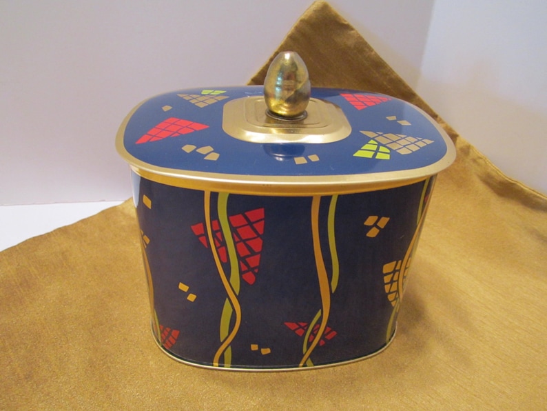 Vintage Blue Tin Multi-Color Modern Design Red Gold Lime Made in West Germany