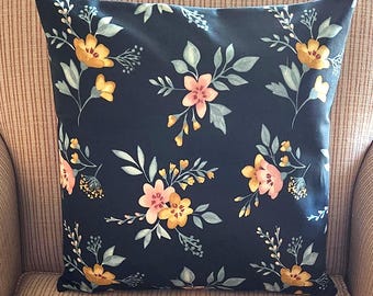 Floral Cotton Pillow Cover: Handmade Shabby Farmhouse Decor (18x18)