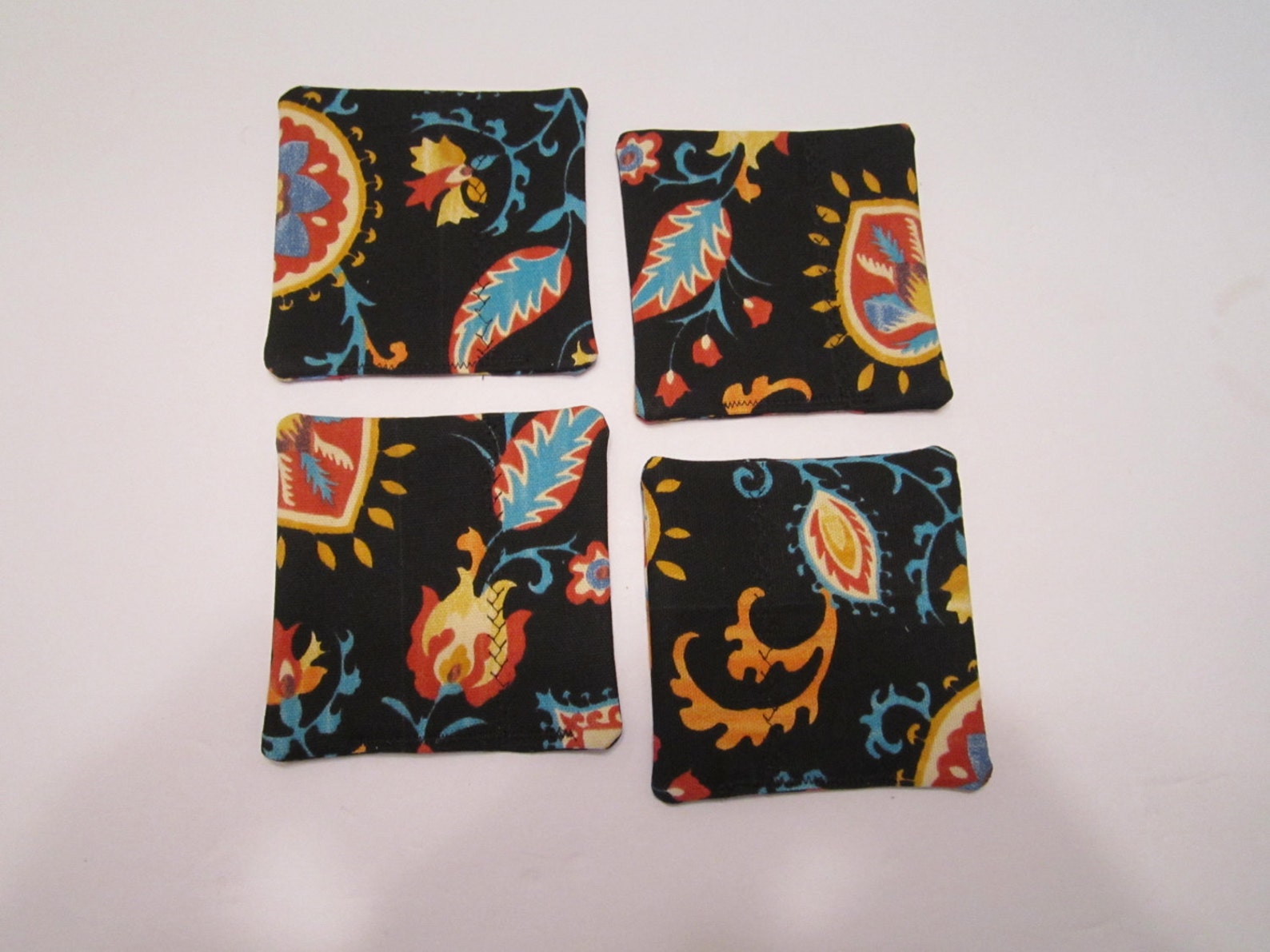 Fabric Drink Coasters Multi Colors on Black Rust Terra Etsy