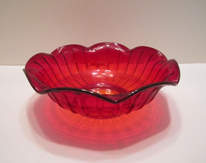 Vintage Ruby Red Glass Serving Bowl Dish Depression Glass Etsy