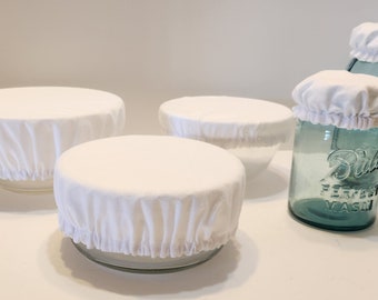 Handmade Reusable Bowl Covers: White Cotton & Nylon, Eco-Friendly