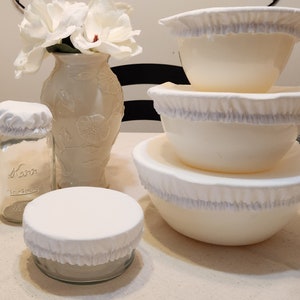 Reusable Bowl Covers: White Cotton, Nylon Lined - Set of 6