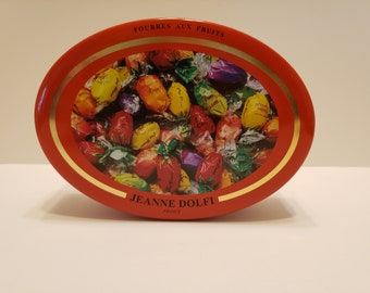 Jeanne Dolfi French Candy Tin: Red Oval Vintage Tin