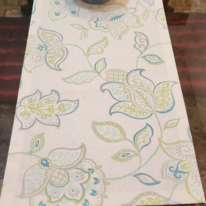 Teal Paisley Table Runner: Aqua, Gray, Lime Green Cotton, Handmade