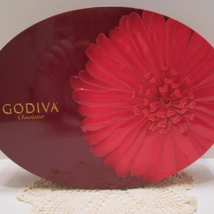 Godiva Chocolatier Candy Tin Burgundy Red Pink Floral Gorgeous