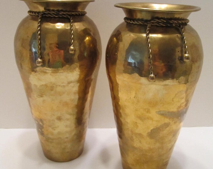 Hammered Brass Vases Pair Vintage With Rope Design Etsy