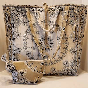Quilted Tote Bag Bandana Style Handmade with Accessories - Extra Large Size