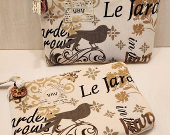 Cosmetic Bags/Pouches - Purse Accessory Bag - French Script Garden Style