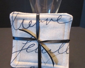 French Script Fabric Coasters: Waverly PenPal Design, Set of 4