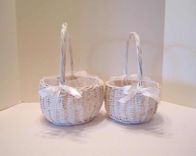 Woven Wicker Flower Girl Baskets With Tulle Insert and Satin Bows Pure Sweetness and Simplicity