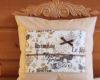 French Country Pillow Cover: Handmade Embroidered Le Jardin Cotton
