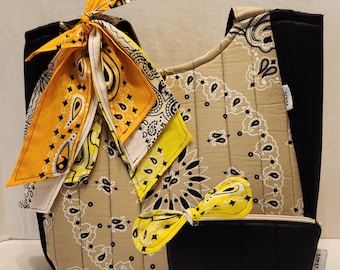 Quilted Bandana Top-Handled Tote Bag with Key Fob and Cosmetic Bag
