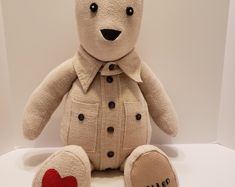 MEMORY BEAR - 22 Inch Custom Made from Shirts or Fabric  Handmade Keepsake Bear - Made to Order