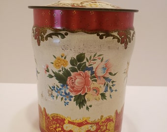 George W Horner Collectible Vintage Tin Container - Red Floral Design in Multi-Colors - Vintage Used Condition