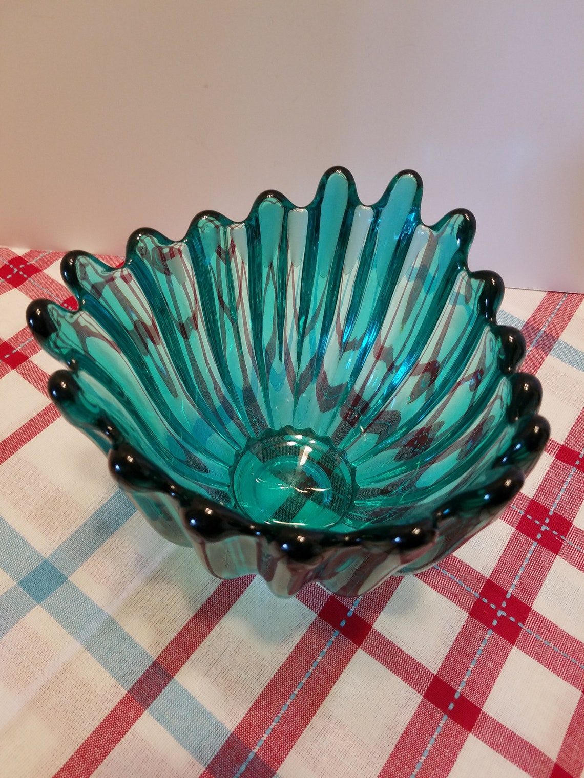 RARE Teal Art Glass Bowl Large and Heavy Glass Bowl Tulip Etsy
