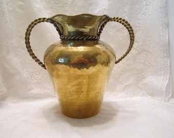Brass Hammered Planter - Large Planter/Vase with Rope Handles - Made in India