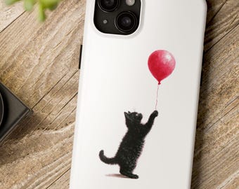 Funda para teléfono con globo de gato negro, linda funda gótica de gato para iPhone, regalo de San Valentín de gato negro, funda estética de gato para iPhone y Samsung