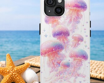 Funda para teléfono Medusa de ensueño - Arte fantástico del océano en tonos pastel - Funda para iPhone con adorable criatura marina kawaii - Estética suave de acuarela