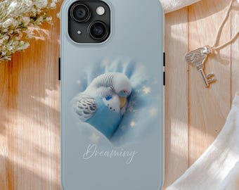 Funda para teléfono con diseño de periquito azul soñando, funda para iPhone con periquito durmiendo, regalo kawaii para amantes de las aves para iPhone y Samsung.