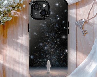 Funda para teléfono con diseño de astronauta y polvo de estrellas de medianoche, arte espacial de ensueño, cubierta de galaxia fantástica, regalo cósmico celestial para él/ella.