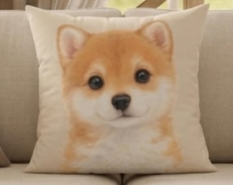 Almohada Kawaii de cachorro Shiba Inu, lindo cojín rojo de perro Shiba, regalo para amantes de las mascotas en acuarela, almohada decorativa estética de perro