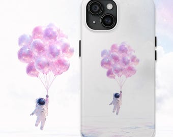 Funda para smartphone con astronauta y globo rosa, arte espacial de ensueño, funda con diseño de galaxia fantástica, bonito regalo espacial.