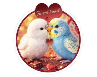 Pegatina troquelada de pareja de periquitos | Pegatina de vinilo de pájaros enamorados | Regalo de San Valentín para amantes de los pájaros | Regalo para amantes de los periquitos