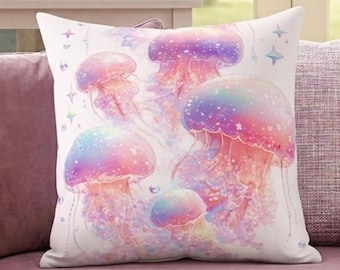Almohada Medusa de Ensueño, Cojín Fantasía Oceánica en Tonos Pastel, Regalo Kawaii de Criatura Marina, Decoración Caprichosa para el Hogar con Medusas