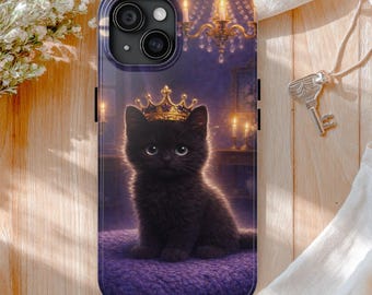 Funda para teléfono Midnight Crown Kitten Prince, funda de gato negro de Halloween, regalo mágico de gato gótico para iPhone y Samsung Galaxy