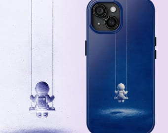 Funda para teléfono con diseño de astronauta en la noche estrellada azul | Arte del espacio tranquilo y solitario | Regalo espacial kawaii | Compañeros azules n.° 1
