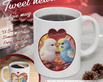 Taza con diseño de pareja de periquitos, ideal para el Día de San Valentín, regalo estético para amantes de los periquitos, taza de cerámica romántica con diseño de pájaros, regalo para ella.