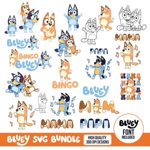 Paquete de SVG de perro azul, Familia de perros azules, Cumpleaños de perro azul (PNG), Paquete de amigos de perro azul (PNG), Impresión de perro azul (descarga digital)