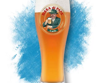 Bicchiere da birra in vetro personalizzato "Birra di papà" con foto e nome - pinta 0,4 l