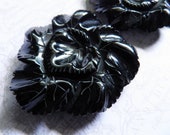 Stunning Black Bakelite Buckle Leaf Motif