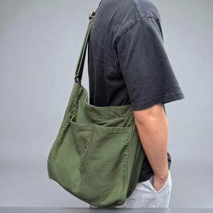 Large Canvas Crossbody Bag: Japanese Style Multi-Color Shoulder Bag