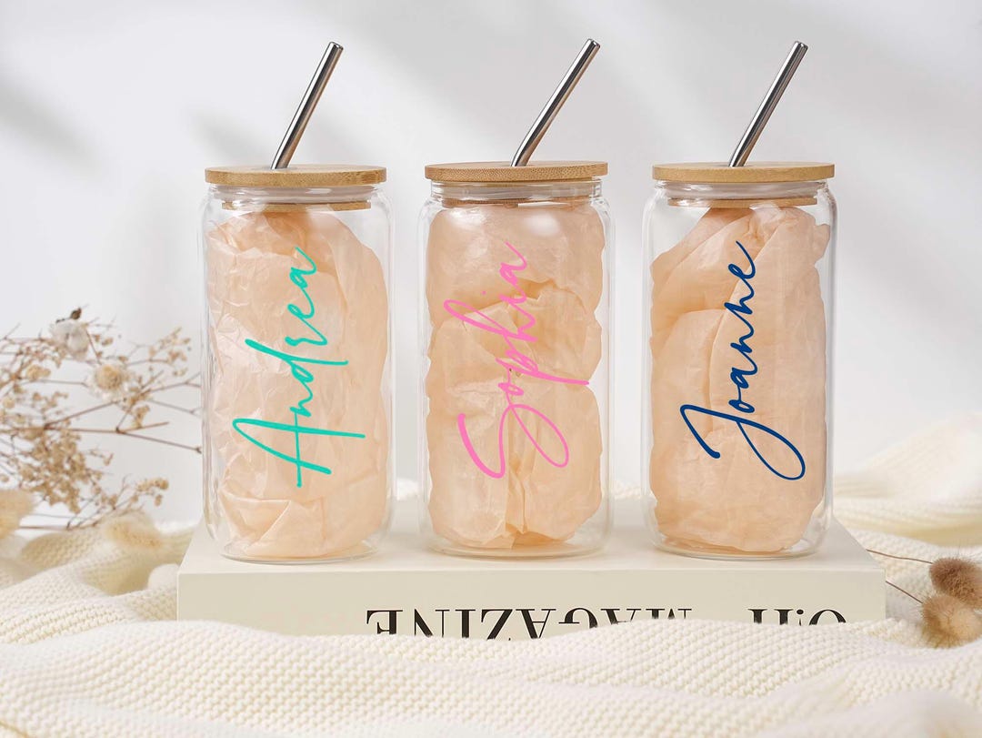 Personalized Glass Cup With Bamboo Lid & Straw - 16 Oz Beer Can Glass ...