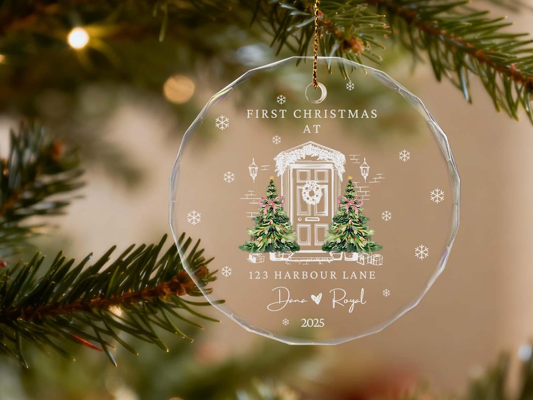 Personalized Couple Christmas Ornament: Watercolor Tree Glass Ornament ...